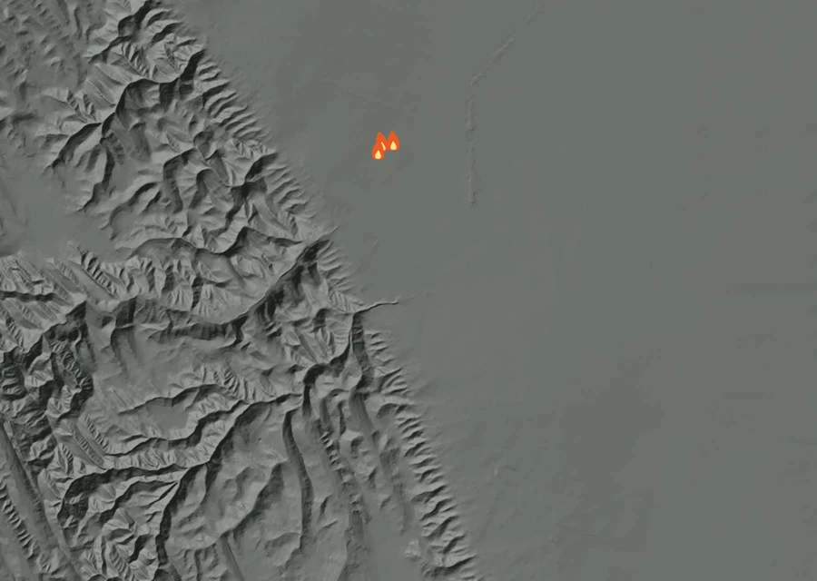 Map for Wed 23 Sep: flames mark every place that gave off heat that day.