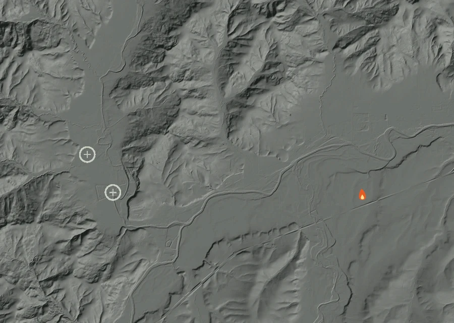 Animated map of the NonSTAT Rock Creek Rd Fire across the whole record, with a time bar along the bottom showing energy released and the local date.