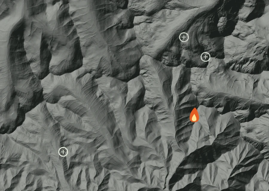 Animated map of the North Pole Fire across the whole record, with a time bar along the bottom showing energy released and the local date.