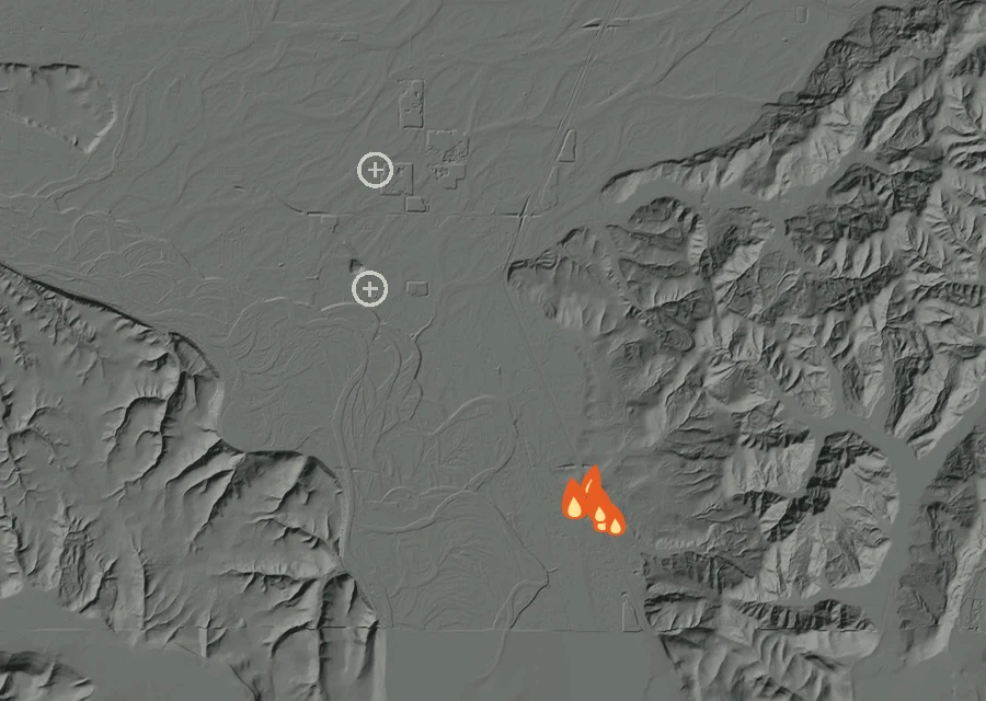Animated map of the Northbound Fire across the whole record, with a time bar along the bottom showing energy released and the local date.