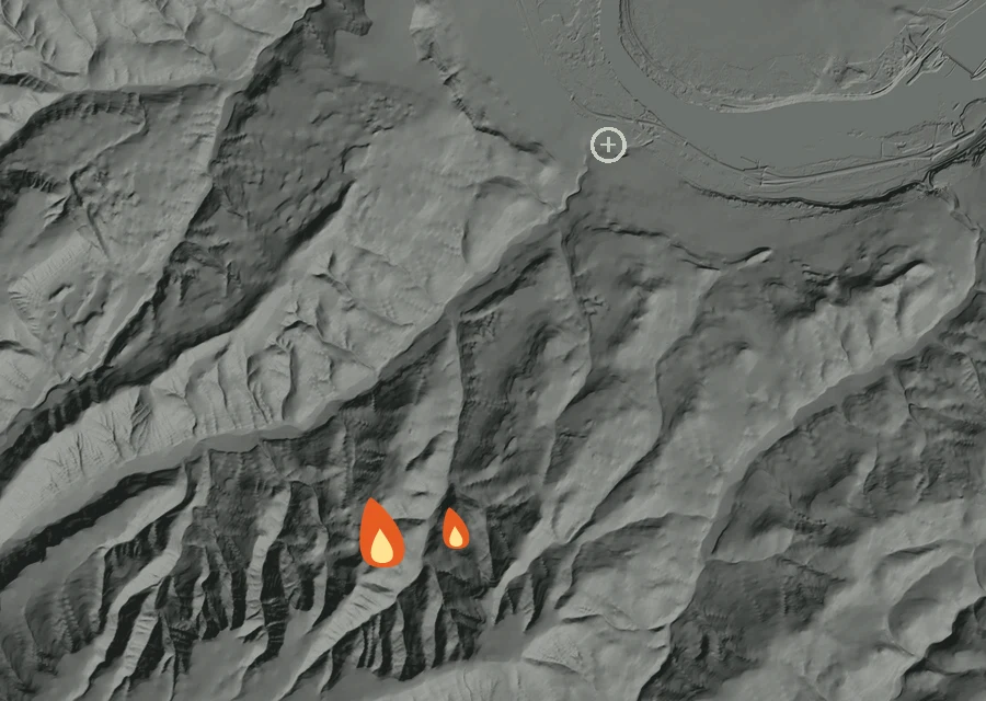 Animated map of the Orchard Road Fire across the whole record, with a time bar along the bottom showing energy released and the local date.