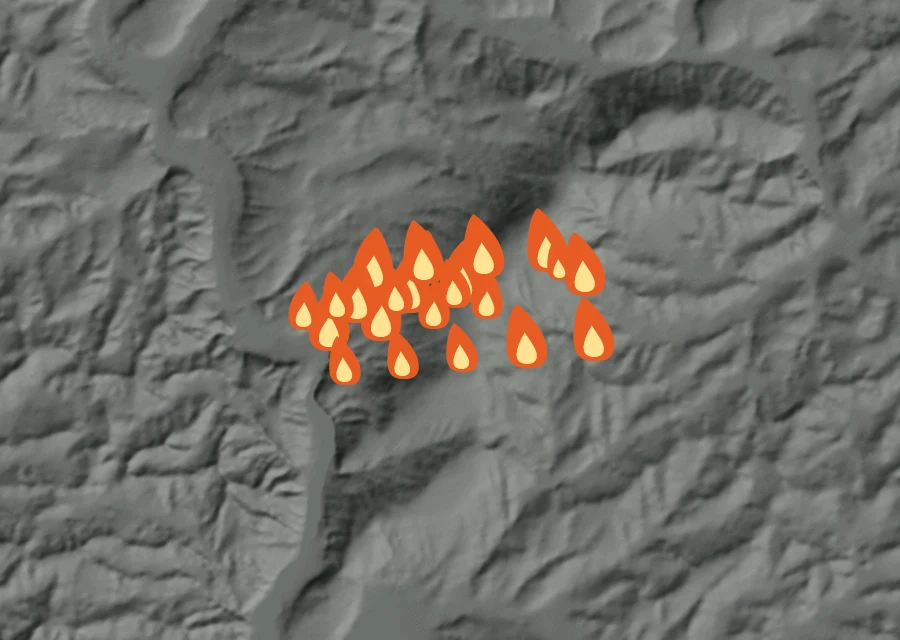 Animated map of the Parvin Fire across the whole record, with a time bar along the bottom showing energy released and the local date.