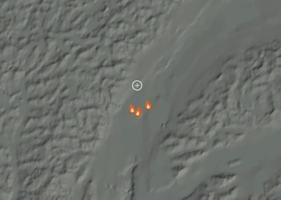 Animated map of the Pine Creek Road Fire across the whole record, with a time bar along the bottom showing energy released and the local date.