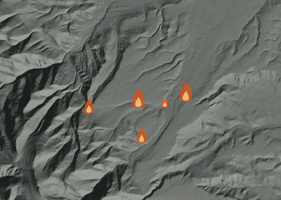 Animated map of the Pk Fire across the whole record, with a time bar along the bottom showing energy released and the local date.