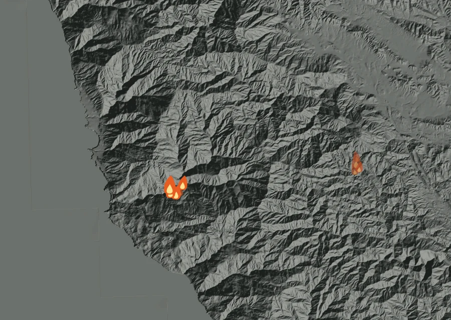 Map for Fri 4 Sep: flames mark every place that gave off heat that day.