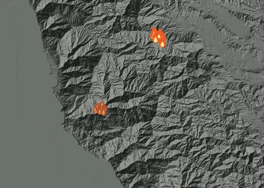 Map for Sat 5 Sep: flames mark every place that gave off heat that day.