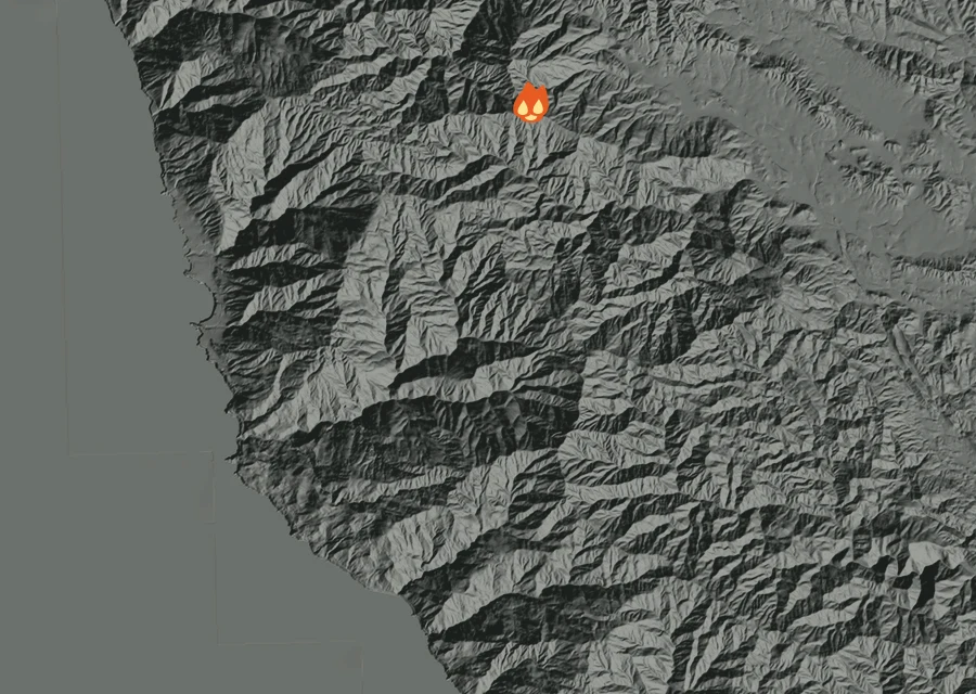 Map for Sun 6 Sep: flames mark every place that gave off heat that day.