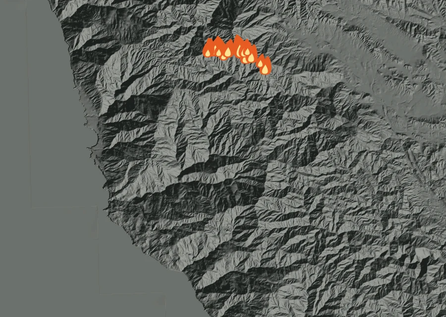 Map for Tue 8 Sep: flames mark every place that gave off heat that day.