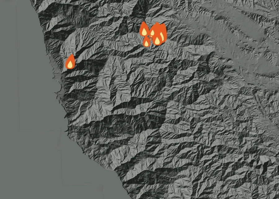 Map for Wed 9 Sep: flames mark every place that gave off heat that day.