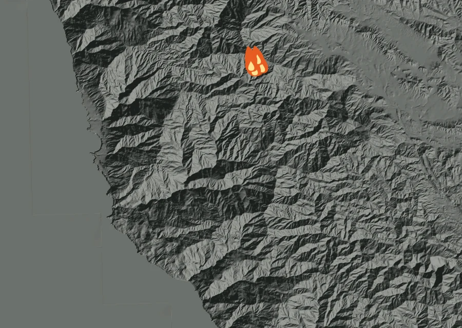 Map for Mon 14 Sep: flames mark every place that gave off heat that day.