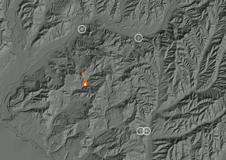 Animated map of the Prima Fire across the whole record, with a time bar along the bottom showing energy released and the local date.