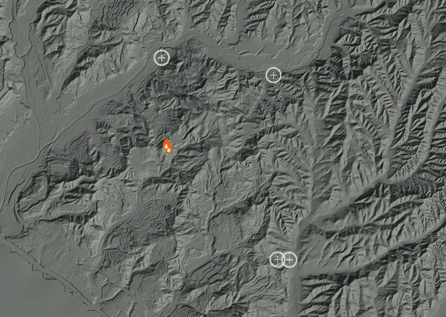 Map for Thu 8 Oct: flames mark every place that gave off heat that day.
