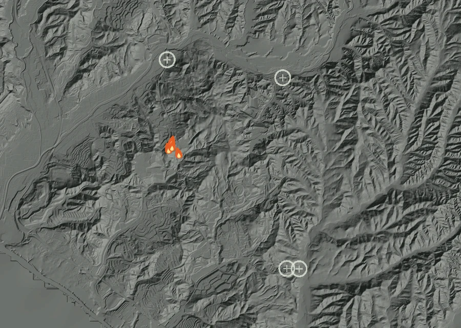 Map for Fri 9 Oct: flames mark every place that gave off heat that day.