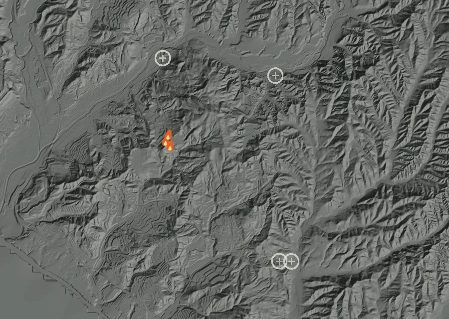 Map for Thu 15 Oct: flames mark every place that gave off heat that day.