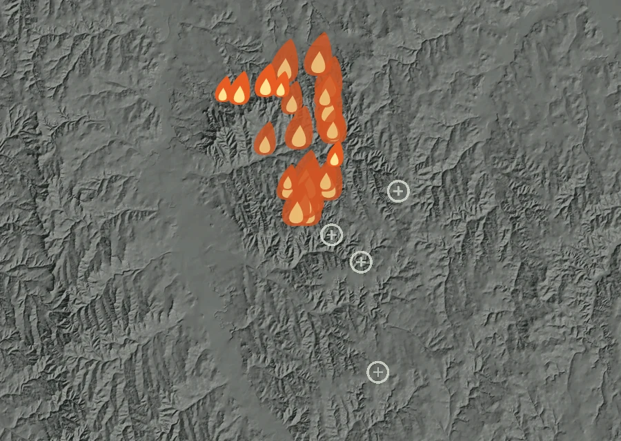 Animated map of the Rancher Fire across the whole record, with a time bar along the bottom showing energy released and the local date.