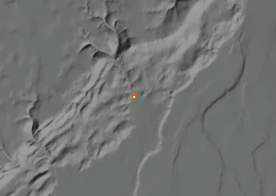 Animated map of the Reservation Road Fire across the whole record, with a time bar along the bottom showing energy released and the local date.