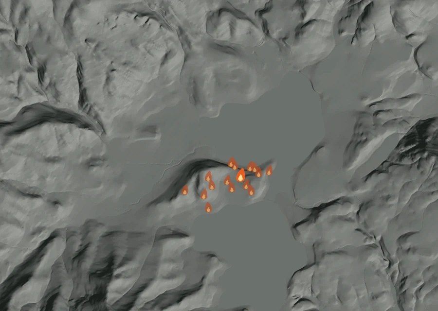 Map for Thu 15 Oct: flames mark every place that gave off heat that day.