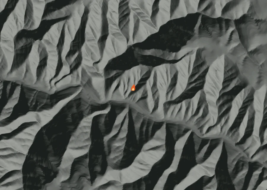 Animated map of the Ruchert Fire across the whole record, with a time bar along the bottom showing energy released and the local date.