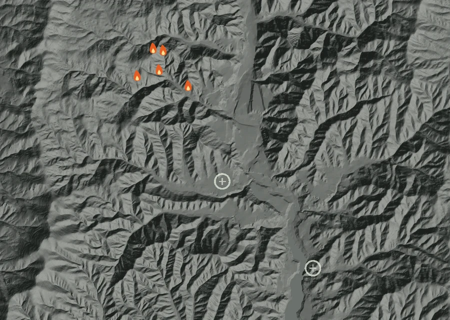 Animated map of the Sanpoil River Road Fire across the whole record, with a time bar along the bottom showing energy released and the local date.