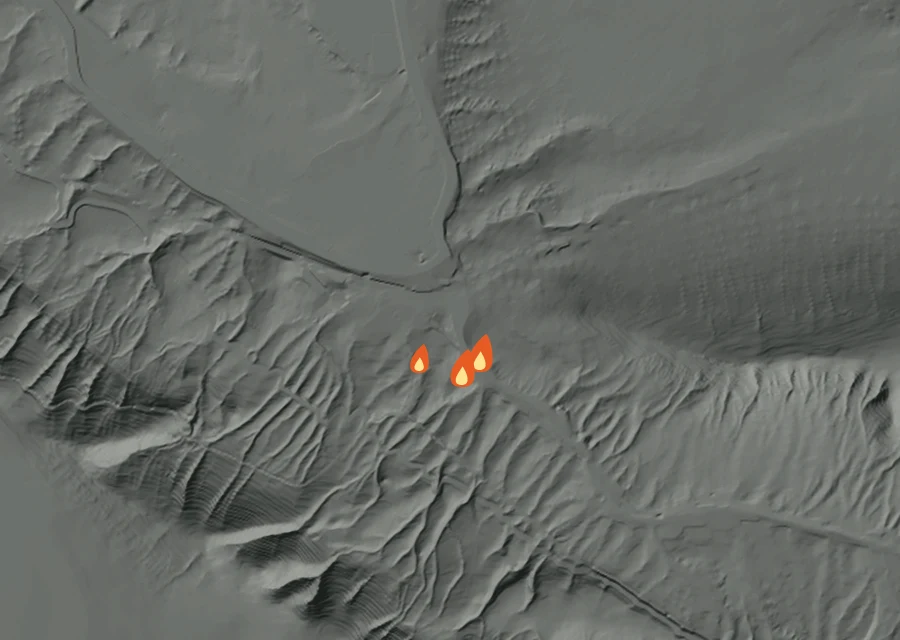 Animated map of the Second Street Fire across the whole record, with a time bar along the bottom showing energy released and the local date.