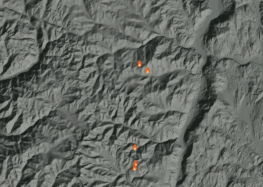 Animated map of the Sinlahekin Fire across the whole record, with a time bar along the bottom showing energy released and the local date.