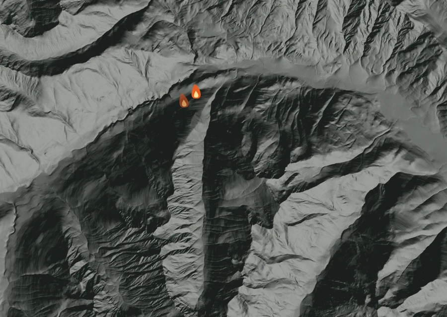 Map for Thu 3 Sep: flames mark every place that gave off heat that day.