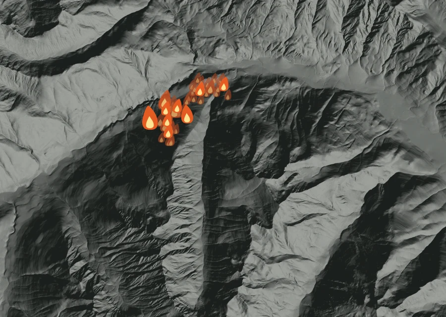 Map for Wed 9 Sep: flames mark every place that gave off heat that day.