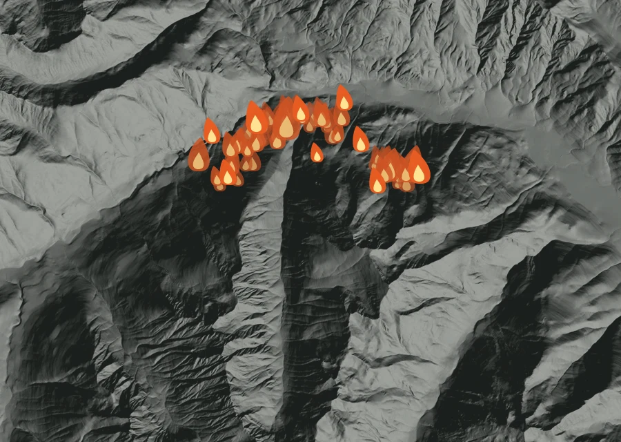 Map for Thu 10 Sep: flames mark every place that gave off heat that day.