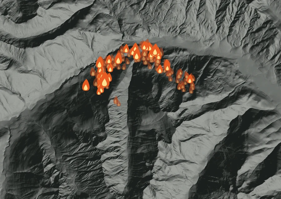 Map for Fri 11 Sep: flames mark every place that gave off heat that day.