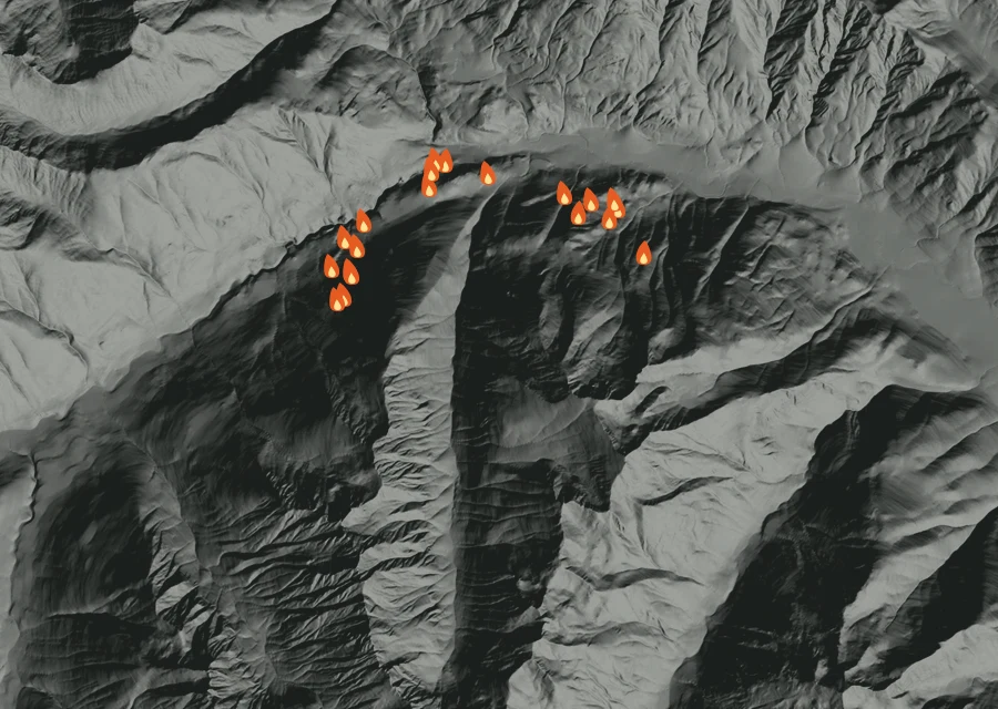 Map for Wed 16 Sep: flames mark every place that gave off heat that day.