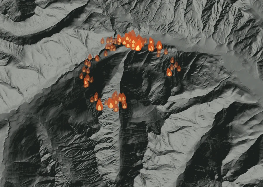 Map for Tue 22 Sep: flames mark every place that gave off heat that day.