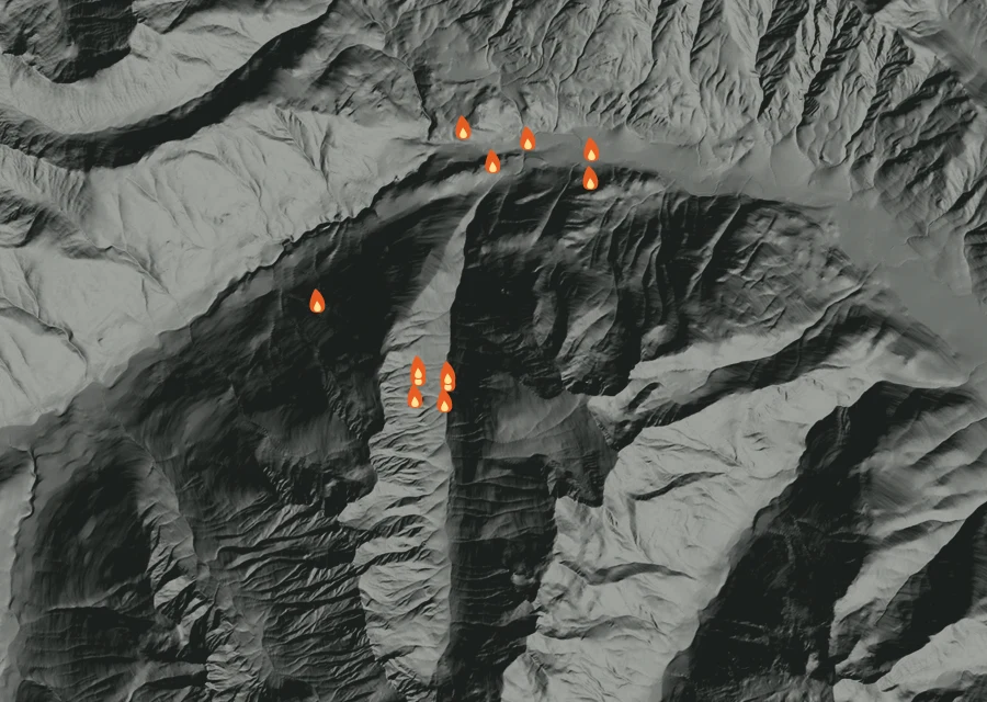 Map for Thu 24 Sep: flames mark every place that gave off heat that day.