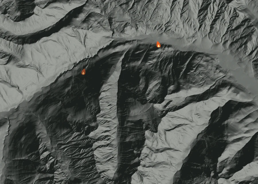 Map for Mon 5 Oct: flames mark every place that gave off heat that day.