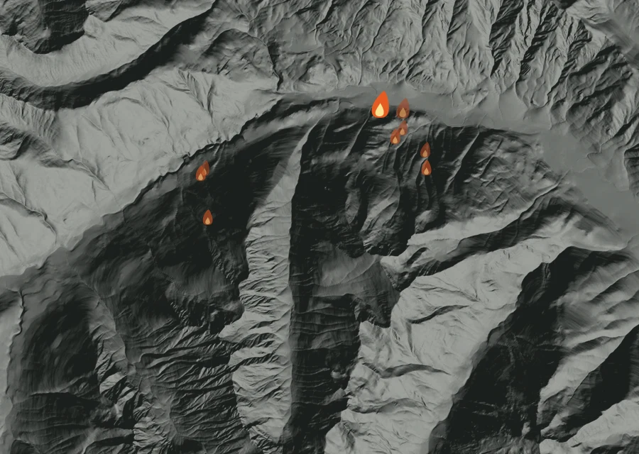 Map for Sat 10 Oct: flames mark every place that gave off heat that day.