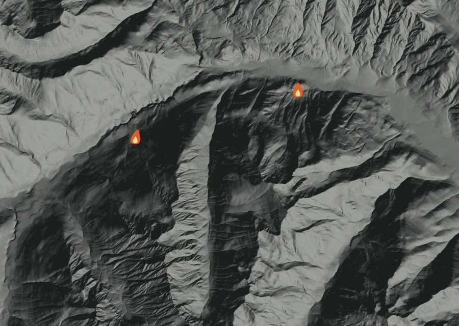 Map for Sun 11 Oct: flames mark every place that gave off heat that day.
