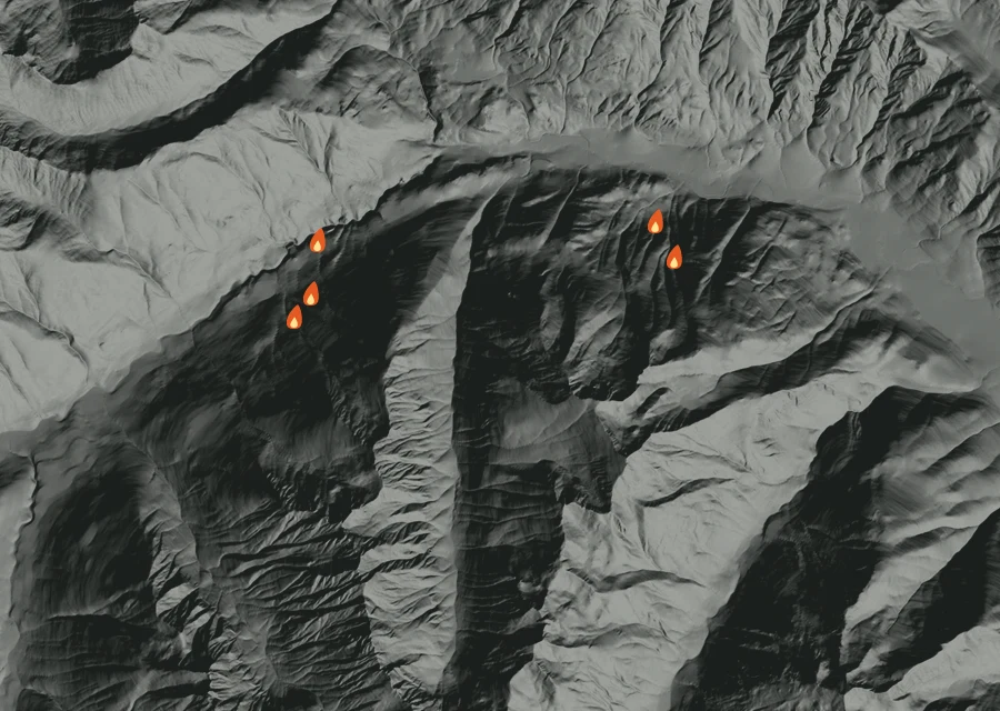 Map for Thu 15 Oct: flames mark every place that gave off heat that day.