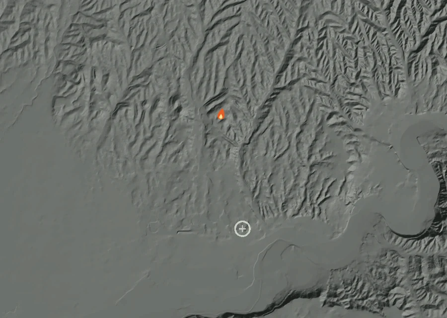 Animated map of the Sister Fire across the whole record, with a time bar along the bottom showing energy released and the local date.