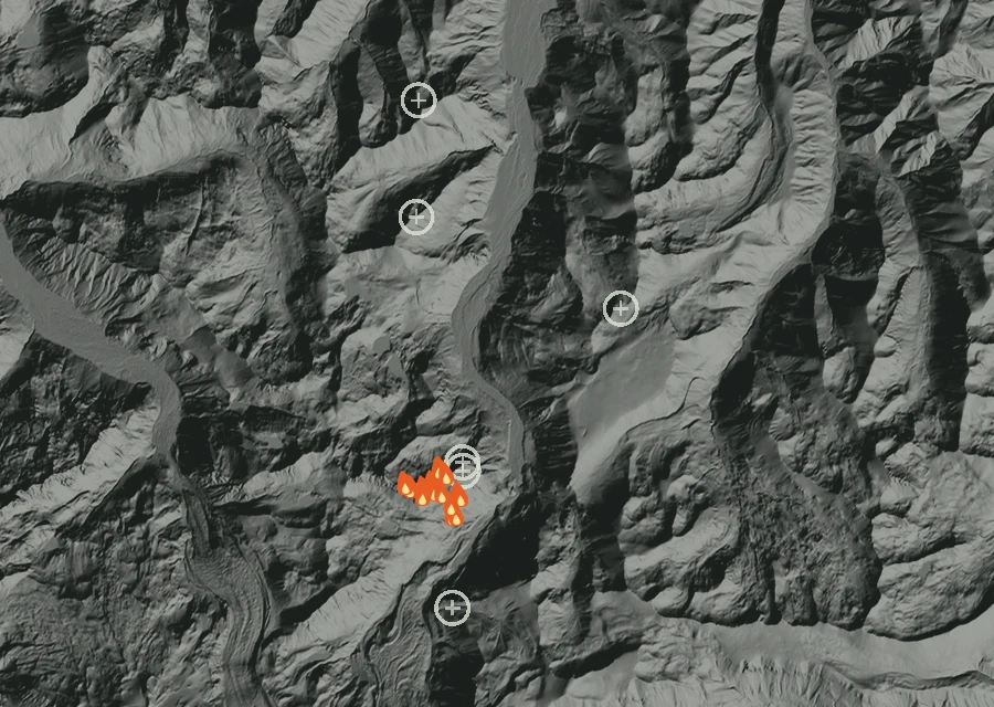 Map for Wed 26 Aug: flames mark every place that gave off heat that day.
