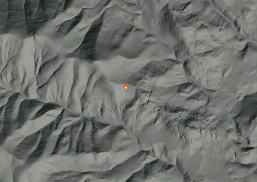 Animated map of the Smalle Creek Fire across the whole record, with a time bar along the bottom showing energy released and the local date.