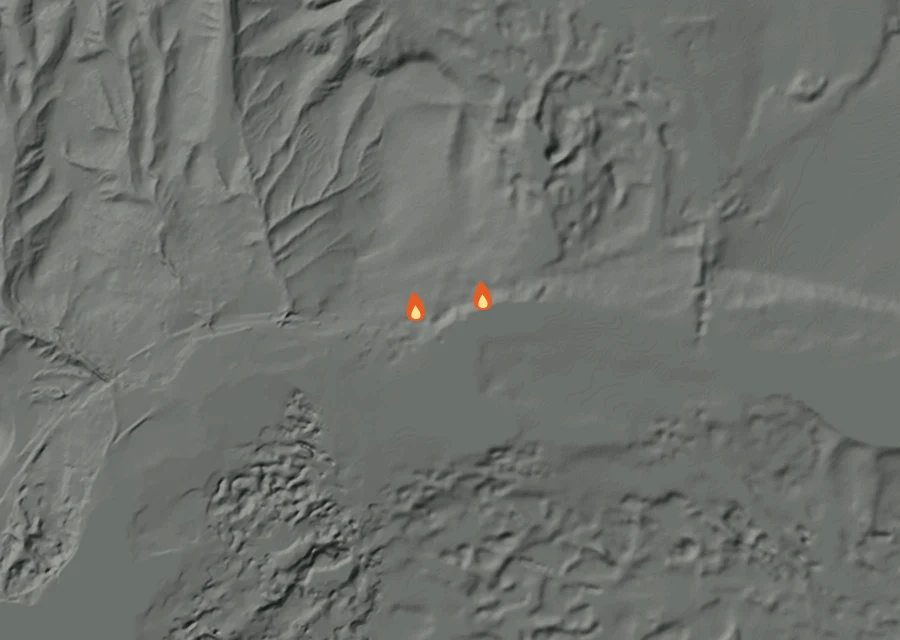 Animated map of the Sprague Fire across the whole record, with a time bar along the bottom showing energy released and the local date.