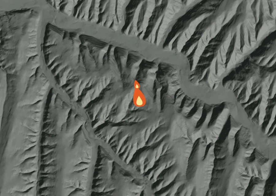 Animated map of the Stewart Fire across the whole record, with a time bar along the bottom showing energy released and the local date.