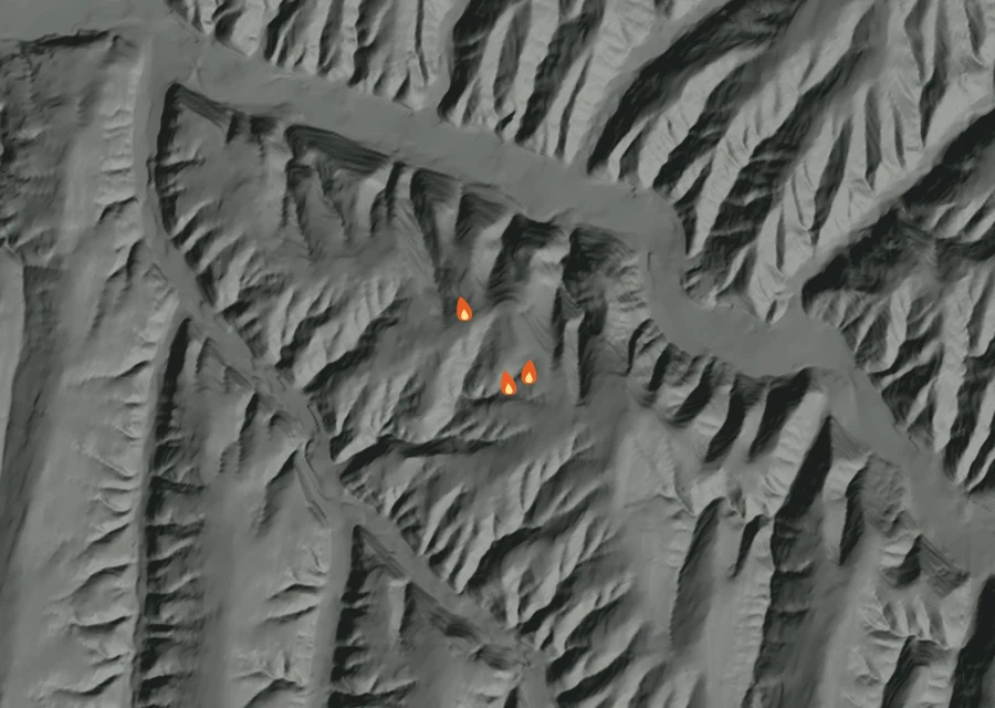 Map for Thu 27 Aug: flames mark every place that gave off heat that day.