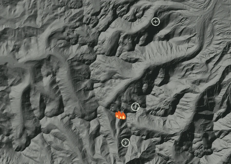 Animated map of the Summit Lake Fire across the whole record, with a time bar along the bottom showing energy released and the local date.