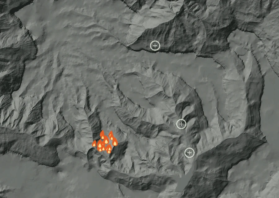 Map for Thu 3 Sep: flames mark every place that gave off heat that day.