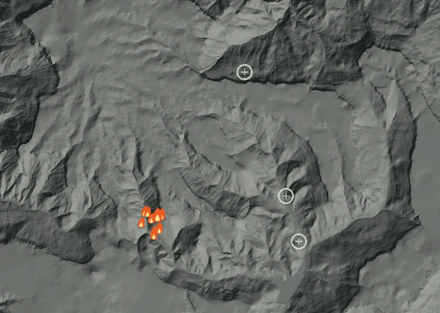 Map for Fri 4 Sep: flames mark every place that gave off heat that day.