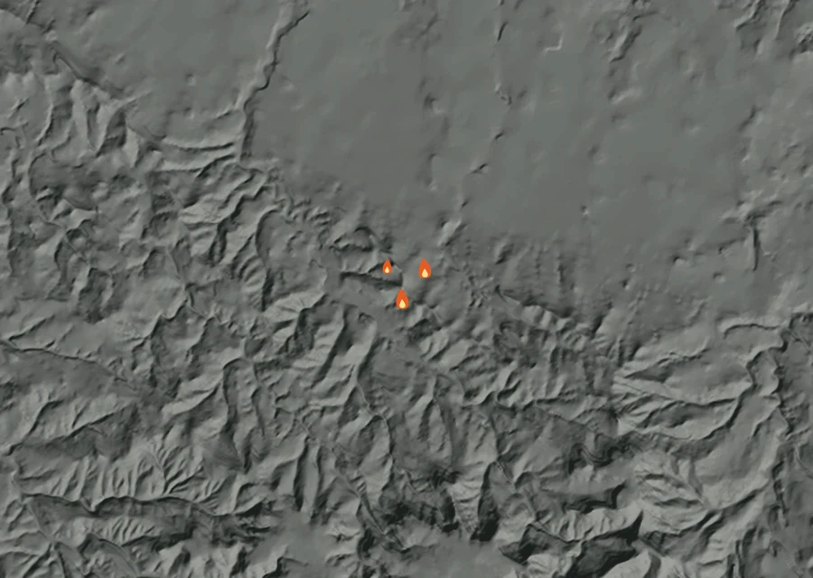 Animated map of the Swanski Fire across the whole record, with a time bar along the bottom showing energy released and the local date.