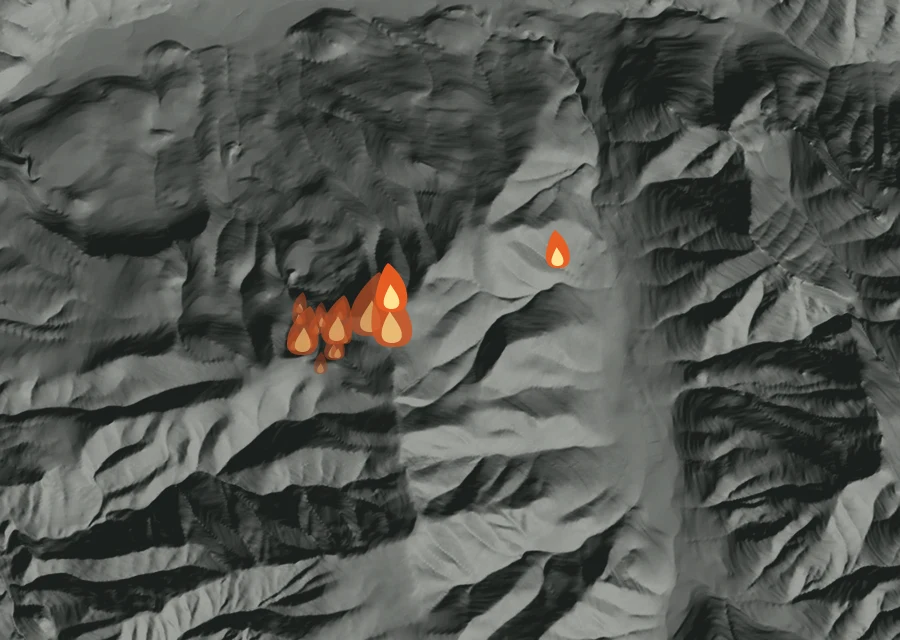 Map for Fri 11 Sep: flames mark every place that gave off heat that day.