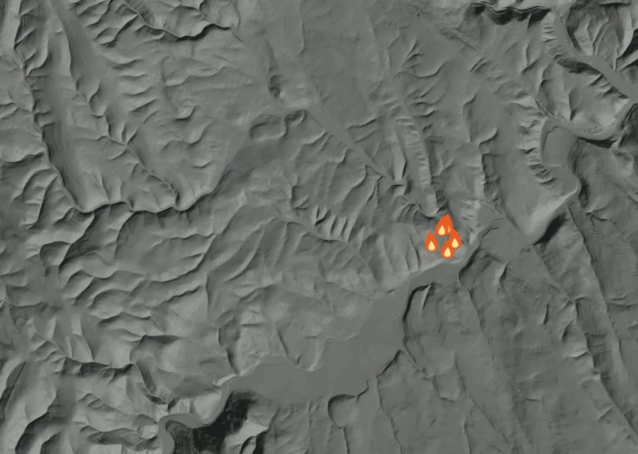 Map for Fri 2 Oct: flames mark every place that gave off heat that day.