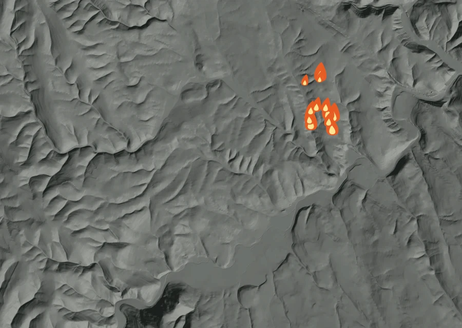 Map for Tue 6 Oct: flames mark every place that gave off heat that day.