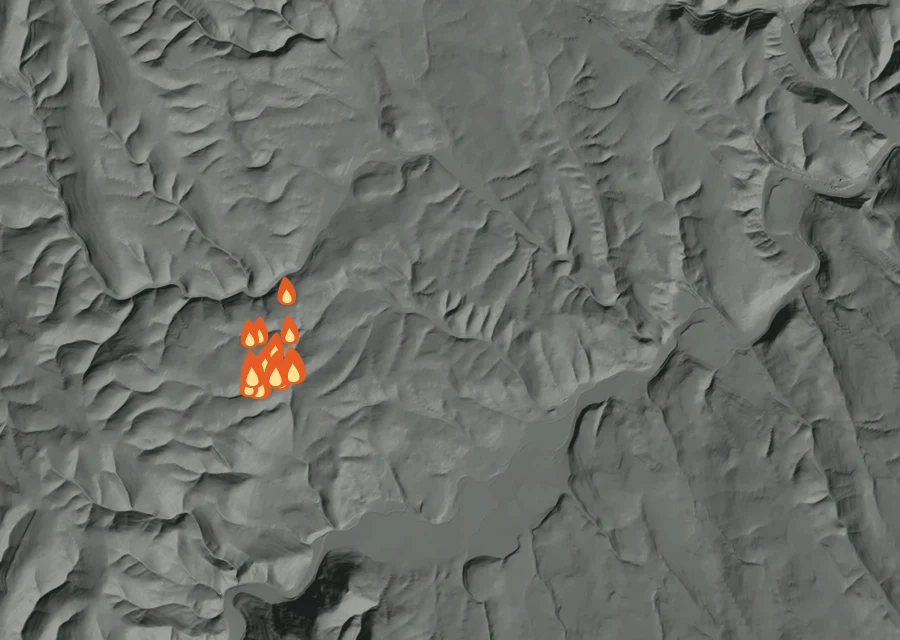 Map for Thu 15 Oct: flames mark every place that gave off heat that day.